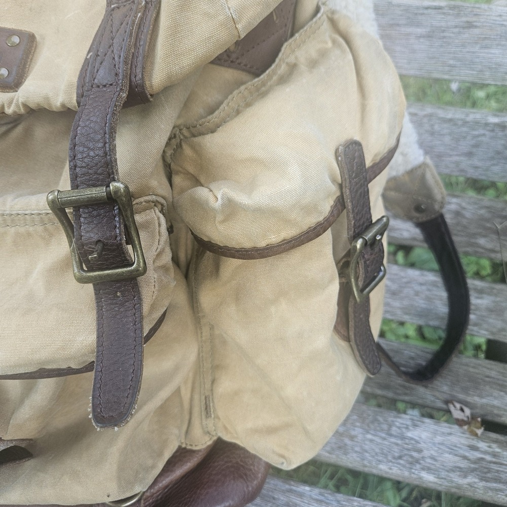 Vintage L.L. Bean Continental Rucksack Backpack Waxed Canvas Leather - Picture 5 of 16